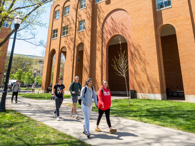 Students walking through campus